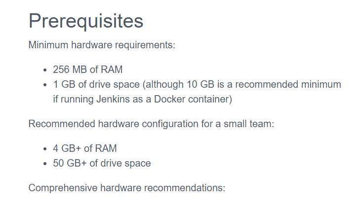 Jenkins installation: hardware requirements