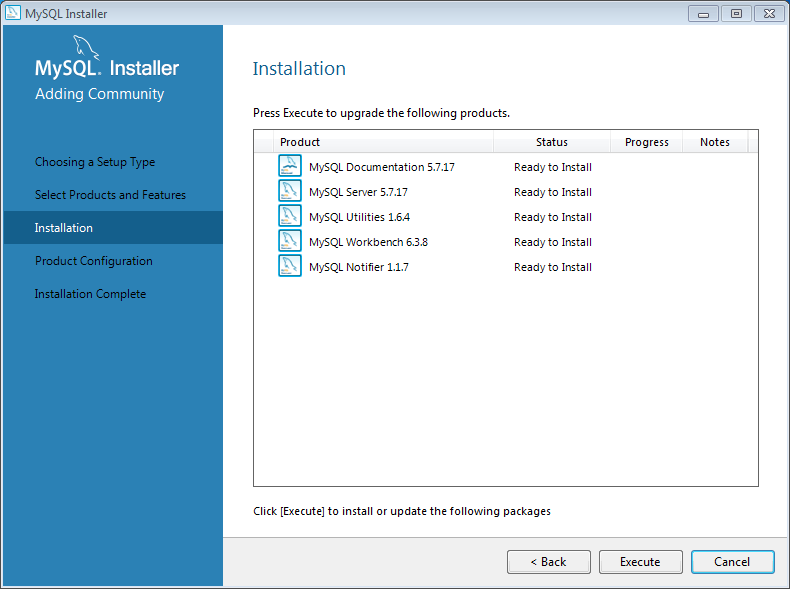 Install MySQL server v. 5.7 on Windows 7: installation 