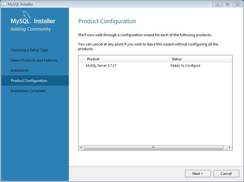 Install MySQL server v. 5.7 on Windows 7: configuration 