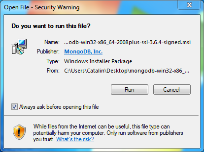MongoDB Installation on Windows: security warning