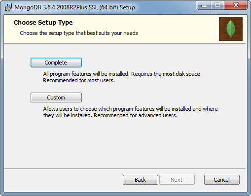 MongoDB Installation on Windows: setup type