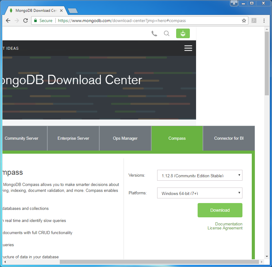 MongoDB Compass Installation on Windows: compass download