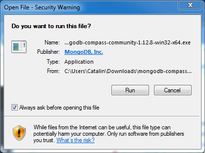 MongoDB Compass Installation on Windows: security warning