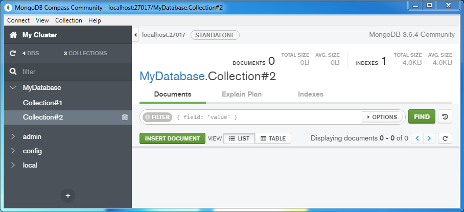 Create a MongoDB Collection: collection without documents