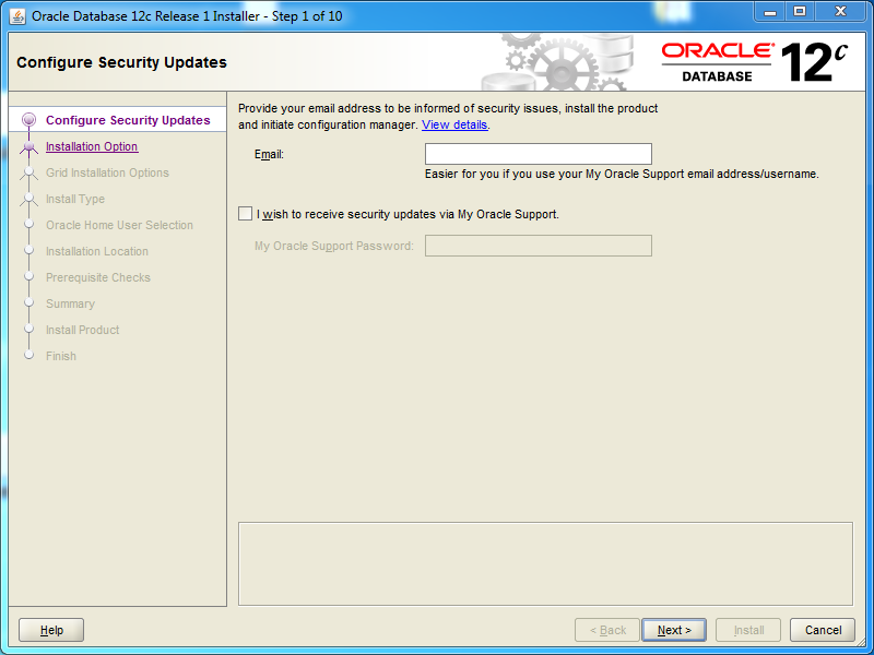 Oracle database 12cR1 EE Installation on Windows: security updates 