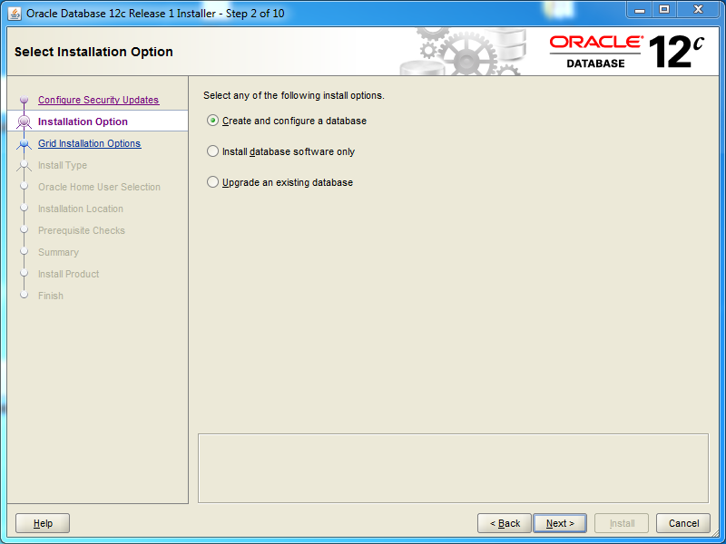 Oracle database 12cR1 EE Installation on Windows: installation options 
