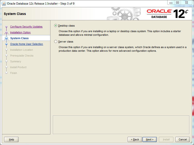 Oracle database 12cR1 EE Installation on Windows: system class 