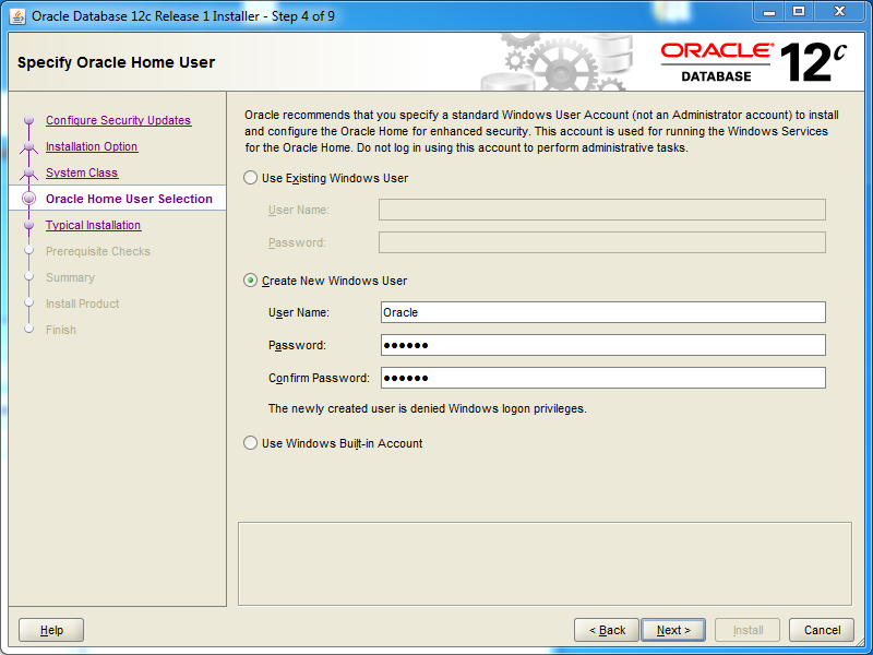 Oracle database 12cR1 EE Installation on Windows: os user 