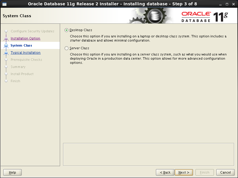 Oracle database 11gR2 Installation on Linux 6: system class 