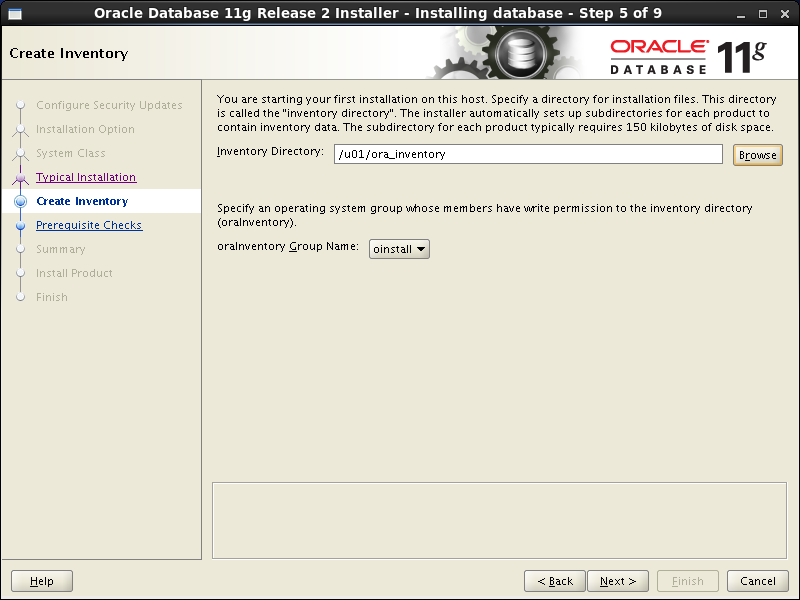 Oracle database 11gR2 Installation on Linux 6: create inventory 