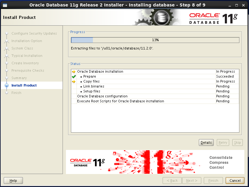 Oracle database 11gR2 Installation on Linux 6: progress 