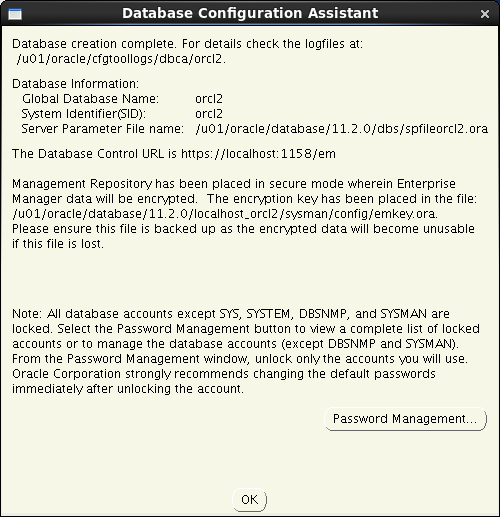Oracle database 11gR2 Installation on Linux 6: configuration assistant ok 