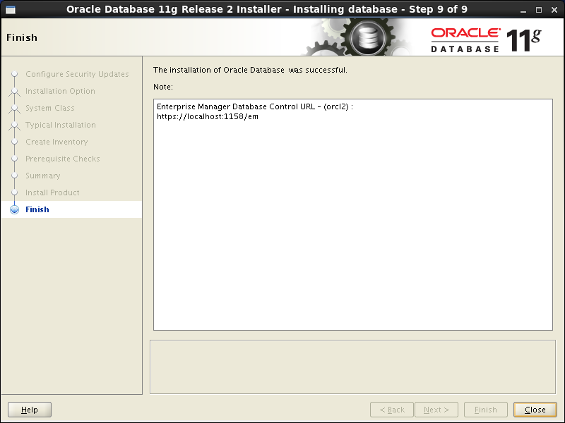Oracle database 11gR2 Installation on Linux 6: close 