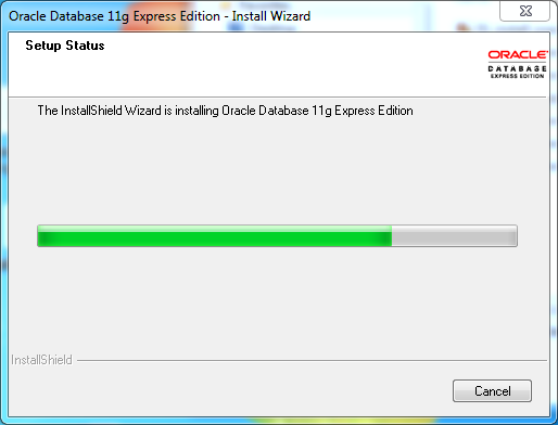 Oracle database 11gR2 Express Edition Installation on Windows: progress 