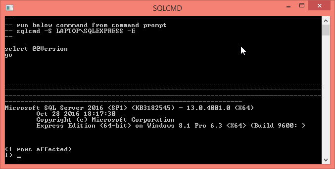 Microsoft SQL Server 2016 Express installation: sqlcmd 