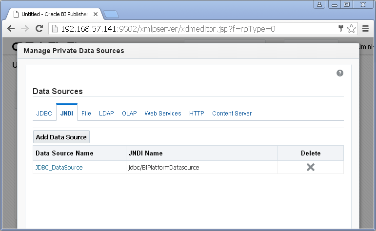 Create JNDI Data Source for Oracle BI Publisher : 
