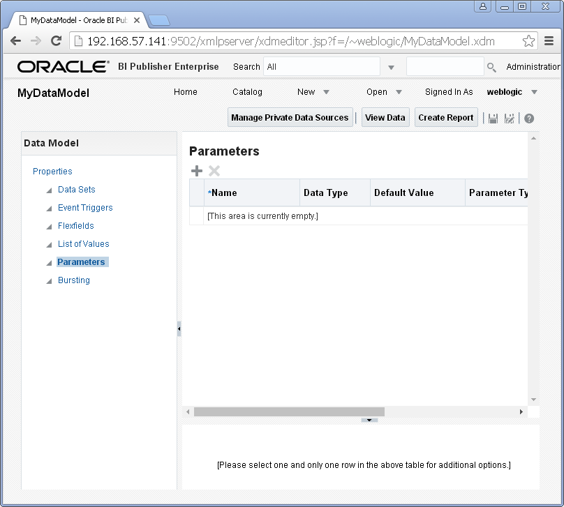Add/ Create Parameters into a Data Model for Oracle BI Publisher : new