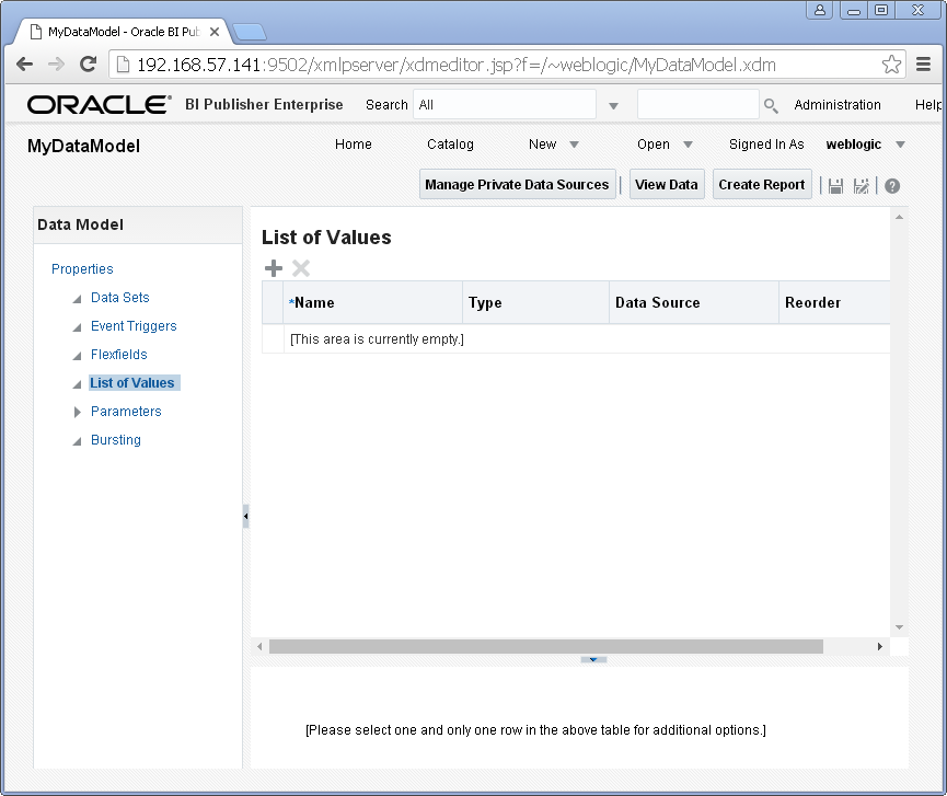 Add/ Create List of Values into a Data Model for Oracle BI Publisher : new