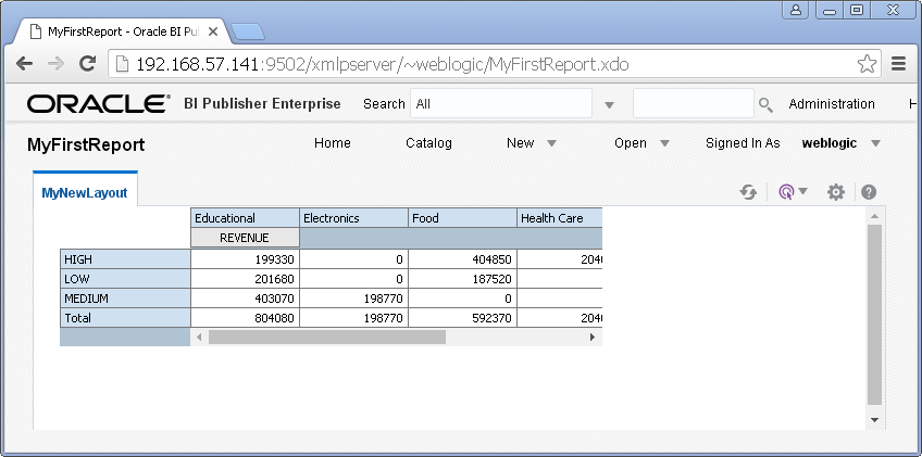 create simple / my first report with Oracle BI Publisher : open