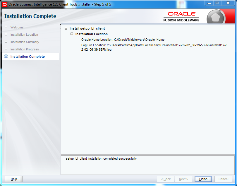 OBIEE 12c Client Tool Installation : complete
