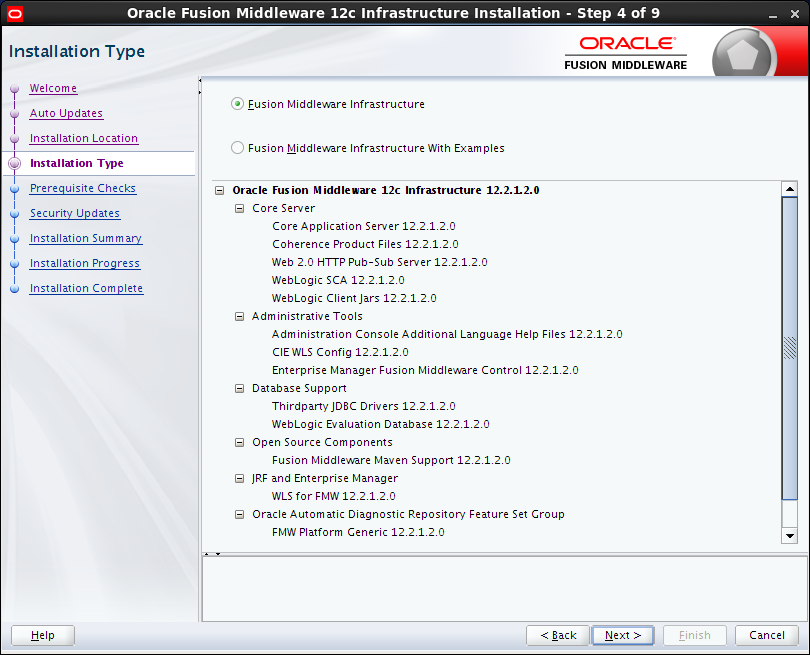 Oracle Fusion Middleware Installation for OBIEE 12c : installation type 