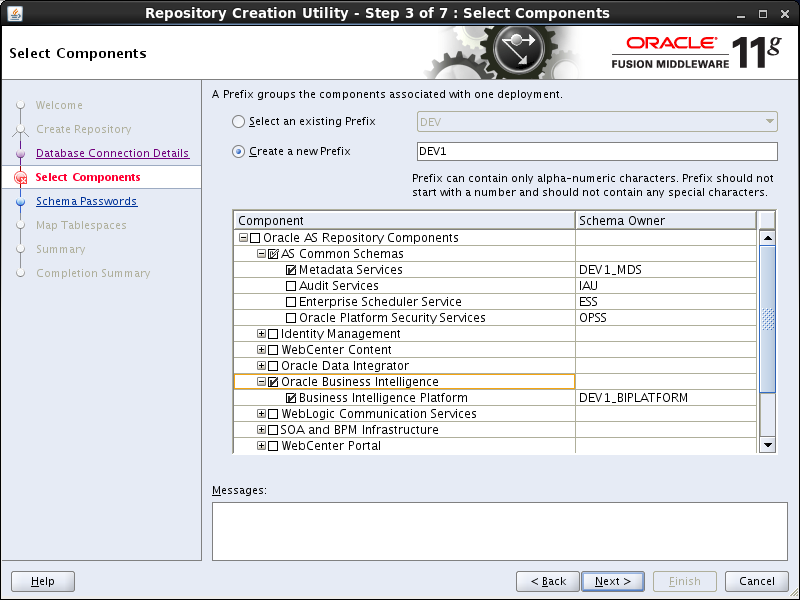 OBIEE 11g installation prerequisites: rcu select components 