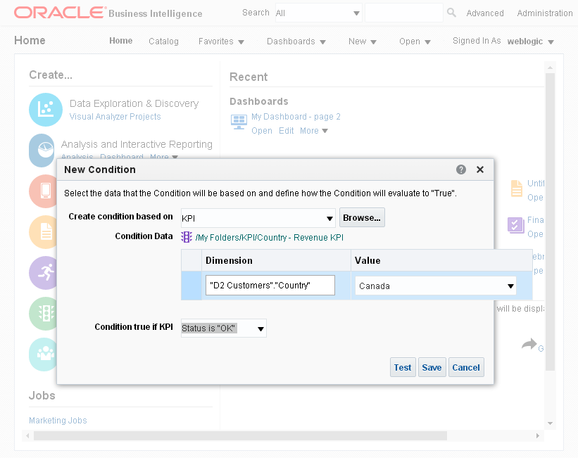 Create a Condition into Oracle BI Analytics: kpi condition