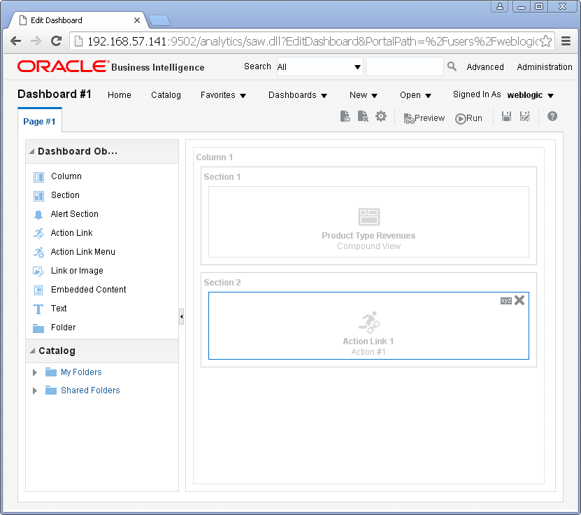Add Content into an Oracle BI Dashboard : in page