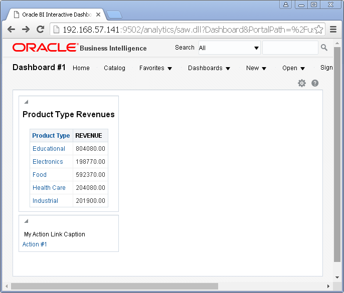 Add Content into an Oracle BI Dashboard :in page run/ test 