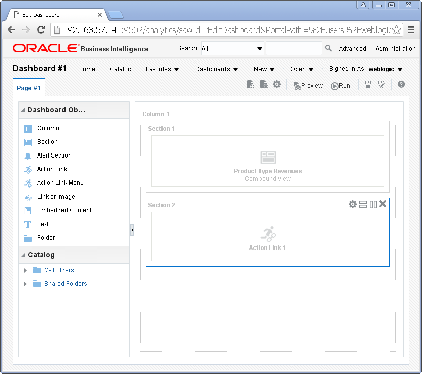 Add Content into an Oracle BI Dashboard : action link