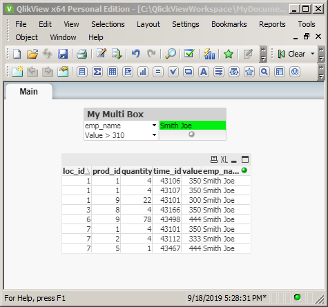 QlikView filering with Multi Boxes: one filter