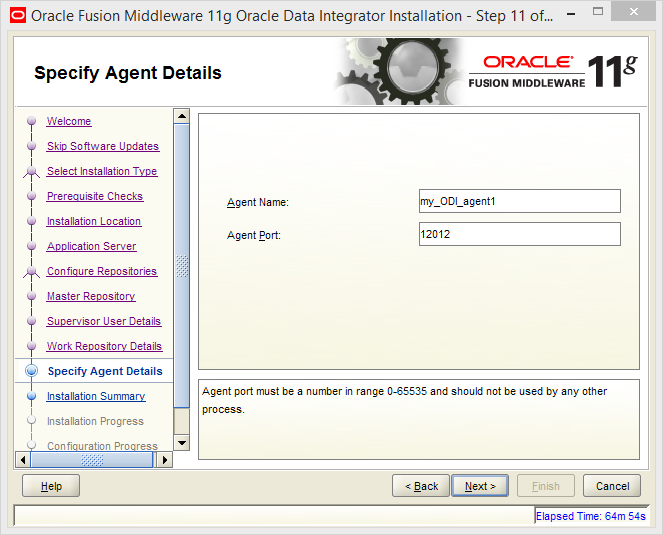 Install Oracle ODI 11g on Windows: agent details