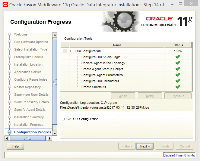 Install Oracle ODI 11g on Windows: progress