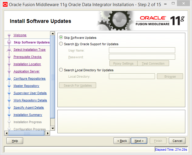 Install Oracle ODI 11g on Windows: software updates