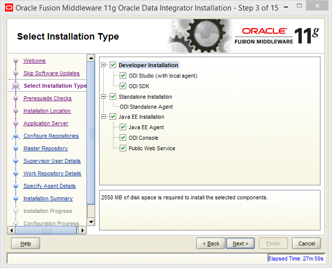 Install Oracle ODI 11g on Windows: installation type