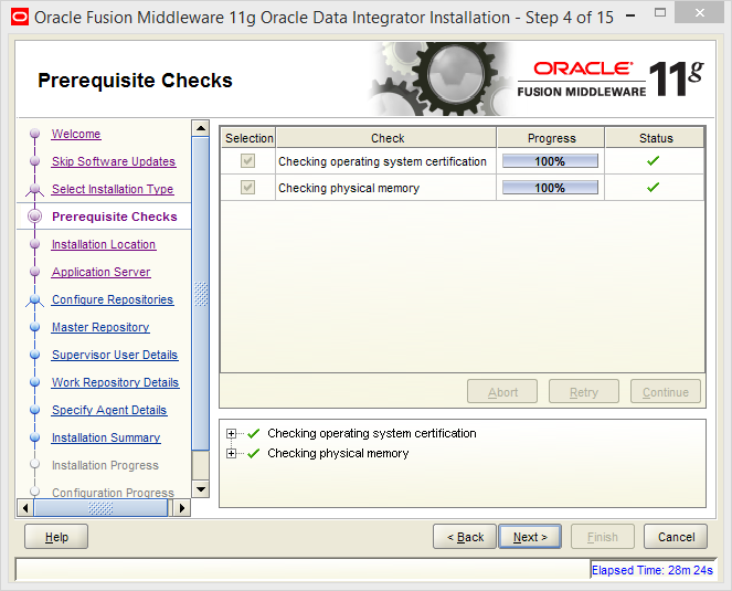 Install Oracle ODI 11g on Windows: prerequisites checks