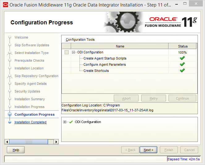 Install and Configure Oracle Data Integrator (ODI) 11g Standalone Agent : installation and configuration progress