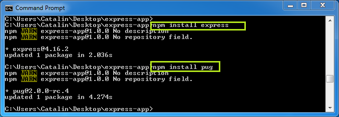 Create web pages in Express and Pug - example: install pug, express