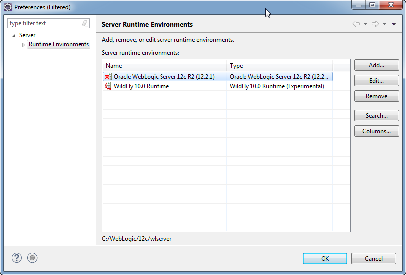 Add weblogic server to Eclipse IDE tool: set server runtime environment