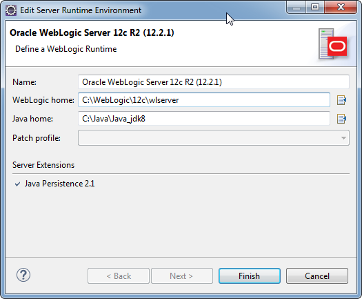 Add weblogic server to Eclipse IDE tool: set server runtime environment path