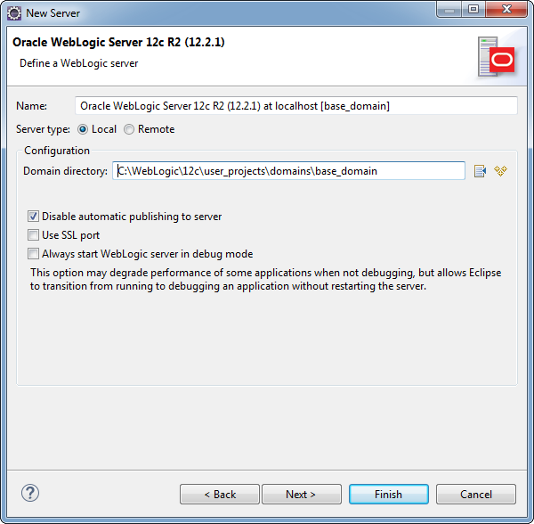 Add weblogic server to Eclipse IDE tool: add domain