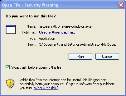 Install NetBeans on Windows: Security Warning