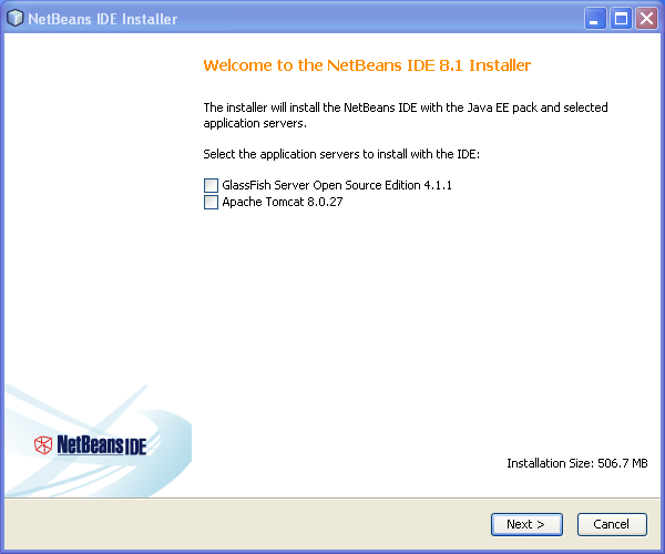 Install NetBeans on Windows: Welcome Window