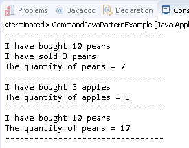 Command Design Pattern in Java : example result