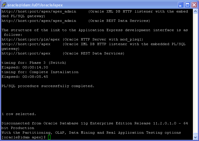 Oracle APEX 5.1 Installation on Linux - using Oracle Embeded PL/SQL Gateway: install
