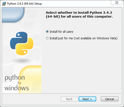 Python installation on Windows (v. 3.4.3): setup
