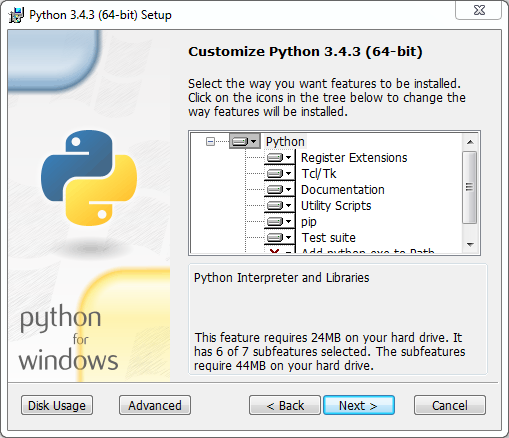 Python installation on Windows (v. 3.4.3): customization