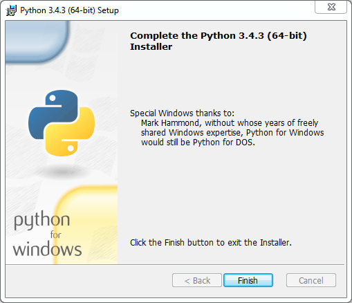 Python installation on Windows (v. 3.4.3): completed