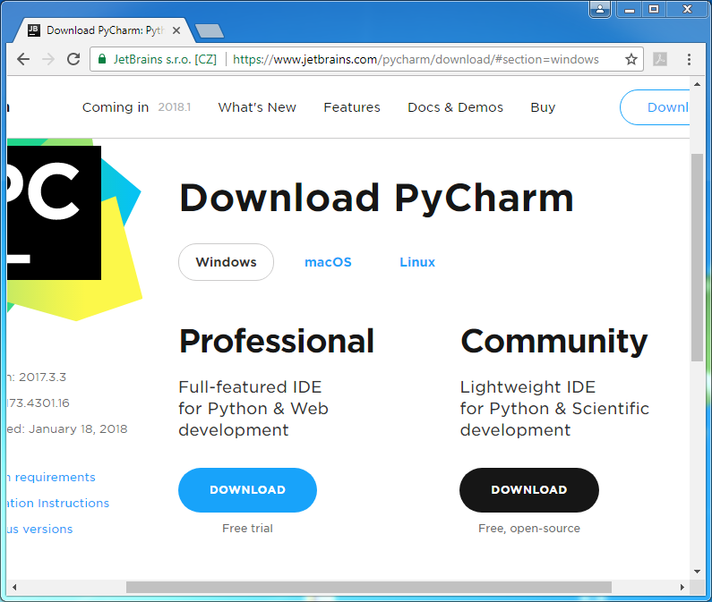 PyCharm installation on Windows : download