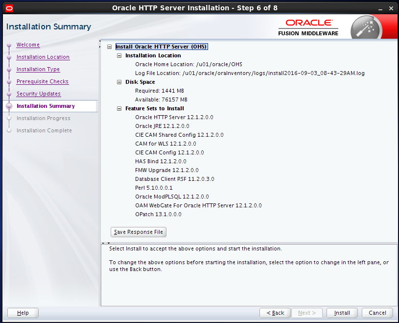 install Oracle HTTP Server (OHS) 12.1.2 : installation summary